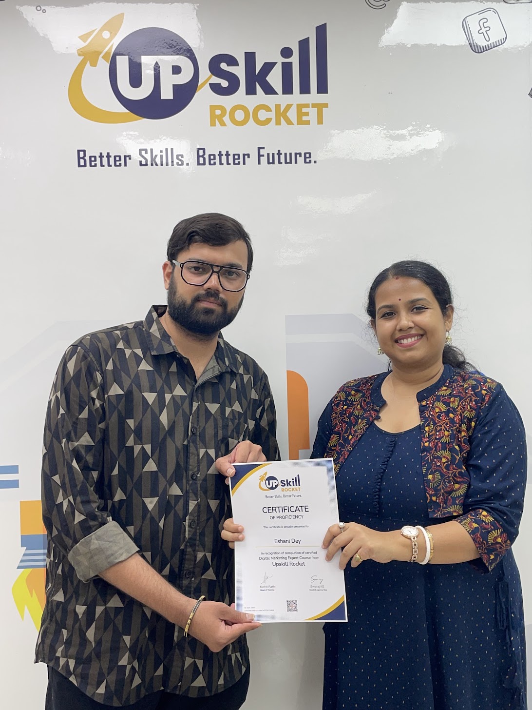 Upskill Rocket learner receiving her certificate of proficiency